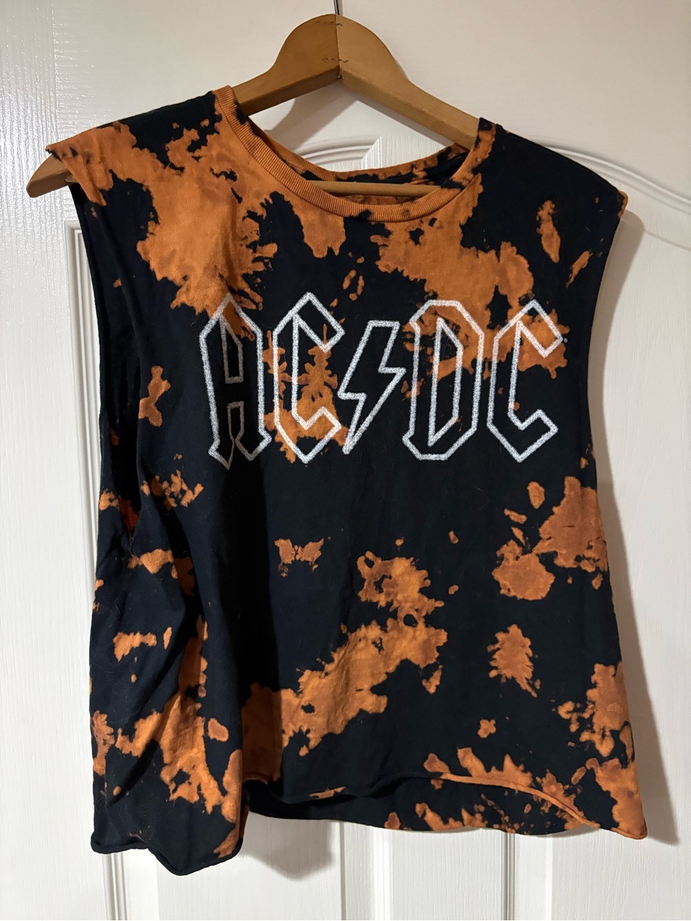 AC/DC Black and Orange Bleach-Effect Muscle Tee